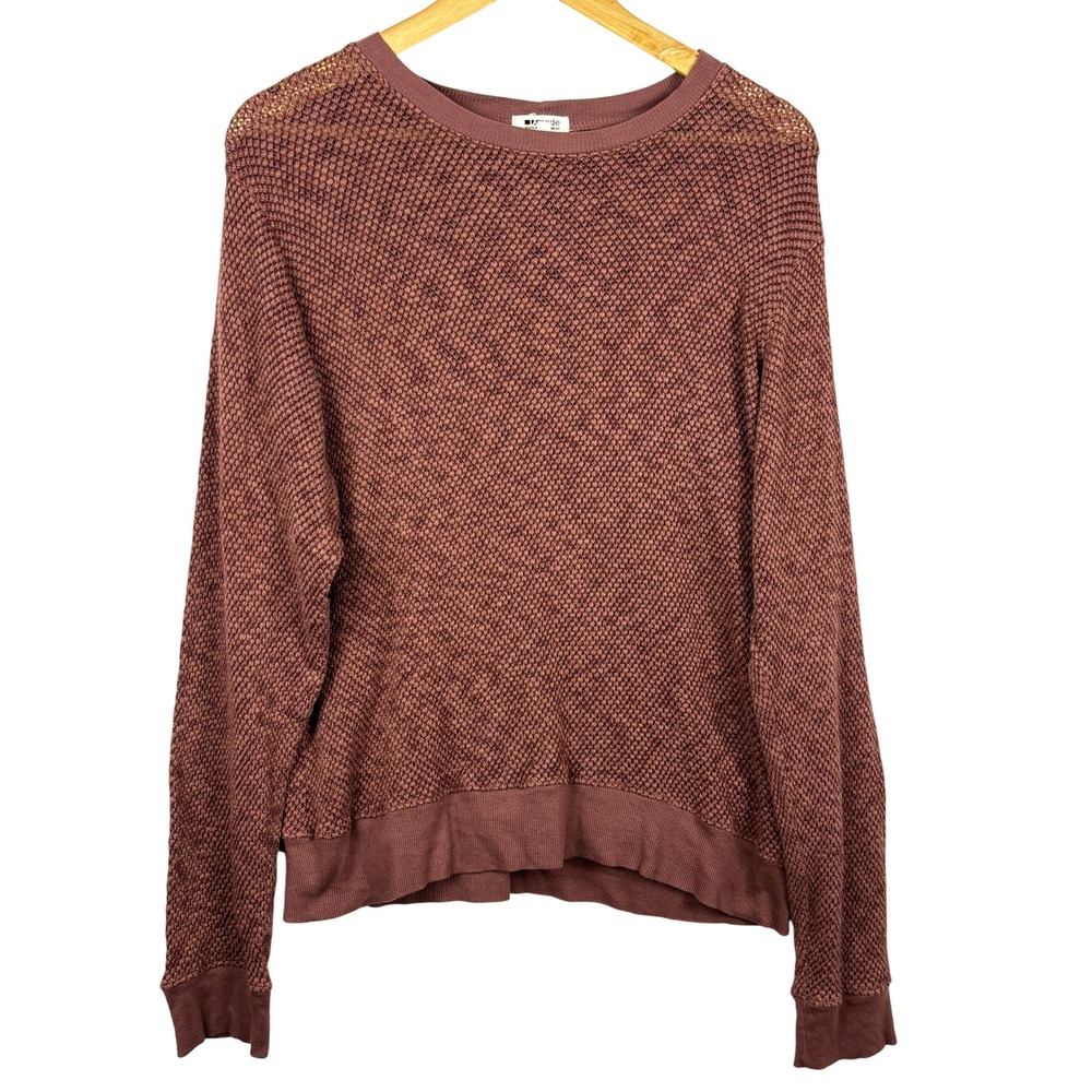 LA Made in LA Women Textured Sweatshirt Top L Brown Casual Beachy Coastal Comfy